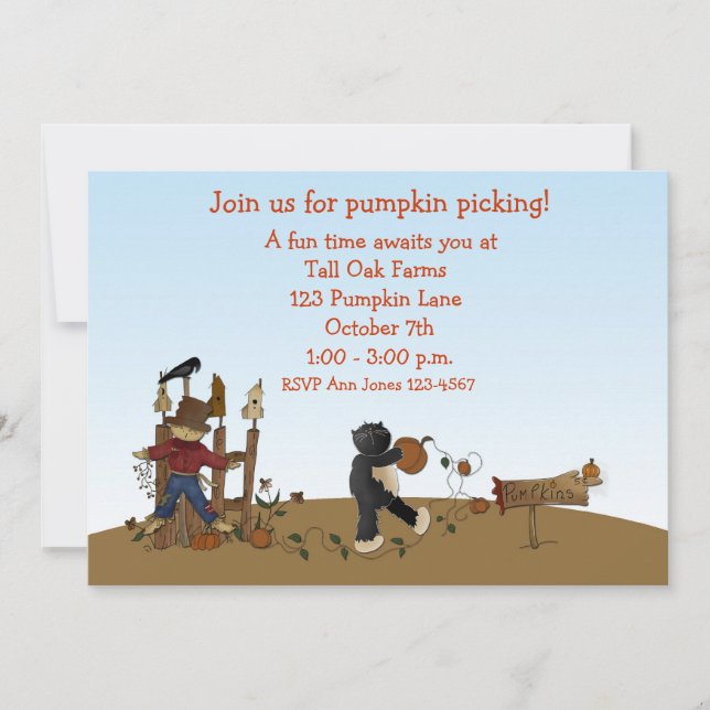 Invitación Gato de selección de calabaza (Anverso)