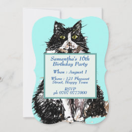 Invitación Gato de Tuxedo Gato Blanco Negro Cute Gatos 16 cum