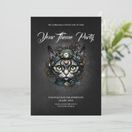 Invitación Gato de vapor con relojes y marchas.
