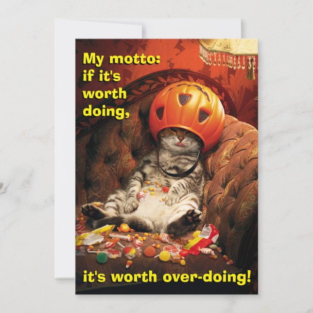 Invitación Gato Debajo del Cubo de Dulces (Anverso)