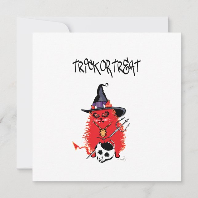 Invitación Gato diablo malvado truco o trato (Anverso)