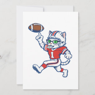 Invitación Gato Divertido Jugador de Fútbol Americano