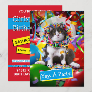 Invitación Gato En Cono De Fiesta
