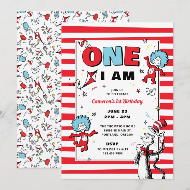 Invitación Gato en el sombrero | Cumpleaños Uno Soy (Anverso / Reverso)