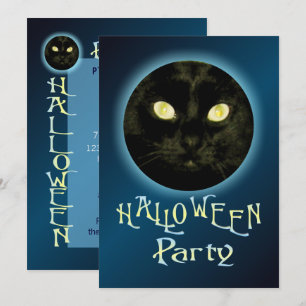Invitación Gato en la fiesta de Halloween en la luna invitaci