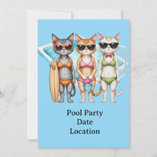 Invitación Gato en la fiesta de la piscina con bikini