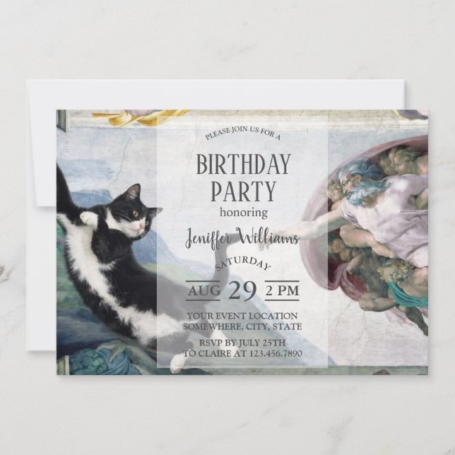 Invitación Gato esmoquin tocando la pata divina               (Anverso)