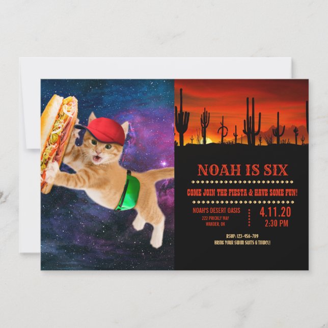 Invitación Gato espacial con gorras y empaque para patatas (Anverso)