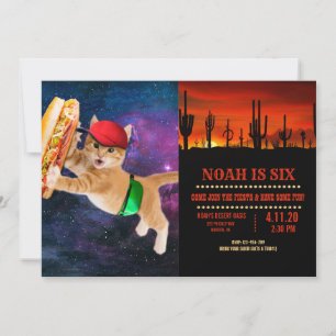 Invitación Gato espacial con gorras y empaque para patatas