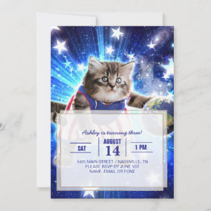 Invitación Gato espacial jugando al baloncesto