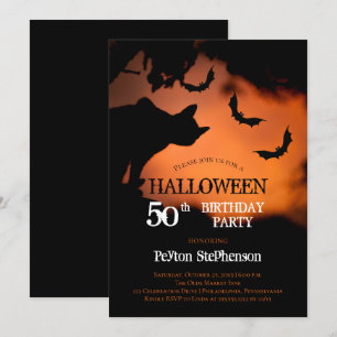 Invitación Gato espeluznante   Fiesta de cumpleaños número 50