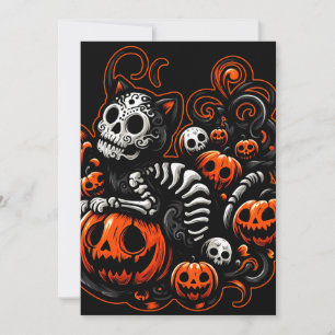 Invitación Gato Espeluznante y Calabazas