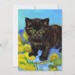 Invitación Gato estilo Van Gogh con girasoles