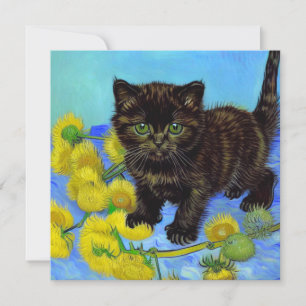 Invitación Gato estilo Van Gogh con girasoles