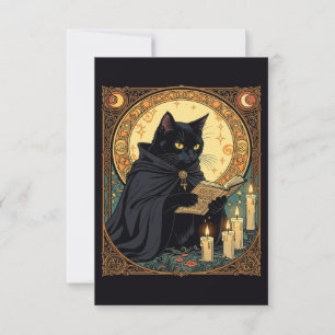 Invitación Gato Felino de Color Negro de Halloween Leyendo Un