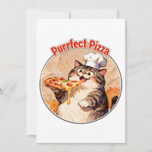 Invitación Gato Feliz Chef con Pizza