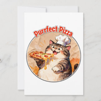 Invitación Gato Feliz Chef con Pizza