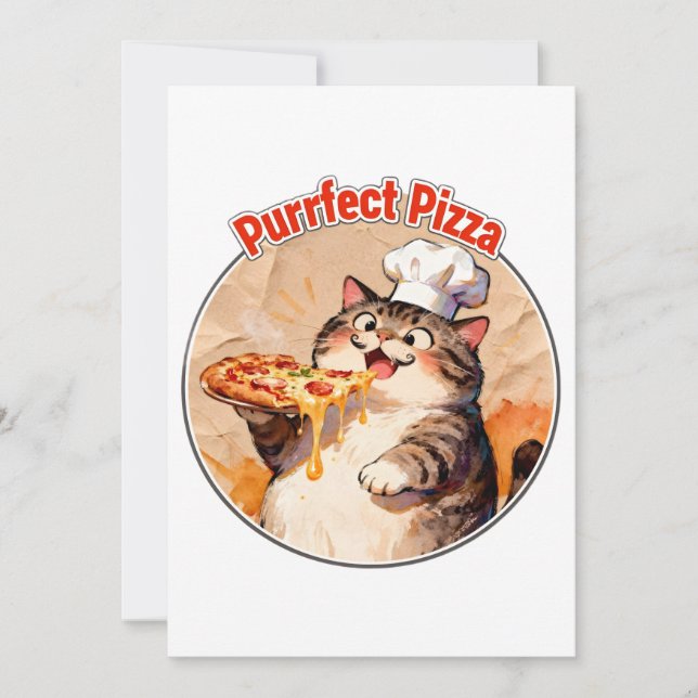 Invitación Gato Feliz Chef con Pizza (Anverso)