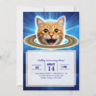 Invitación Gato feliz en el espacio.