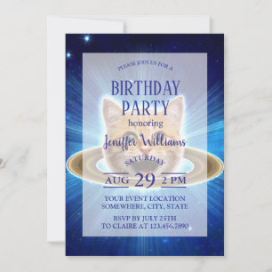 Invitación Gato feliz en el espacio.