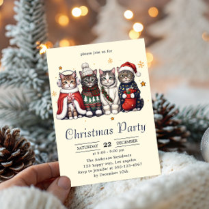 Invitación  Gato festivo de vacaciones   Fiesta de gatos navi