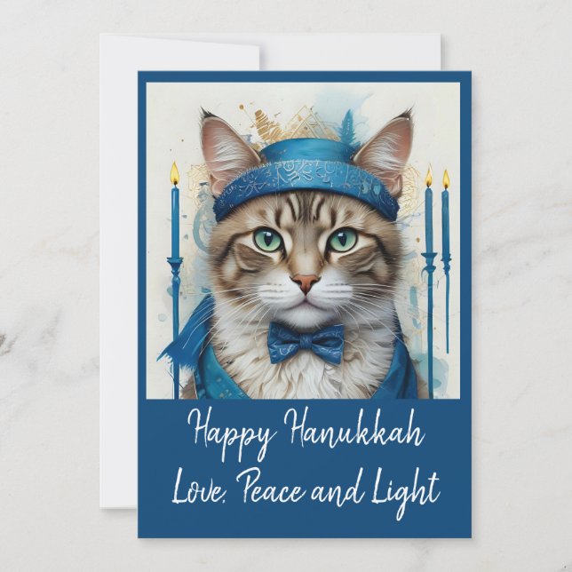 Invitación Gato festivo disfrazado Fiesta de Hanukkah juguetó (Anverso)