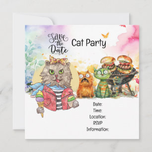 Invitación Gato  Fiesta de Gatos Perfectamente Extraña