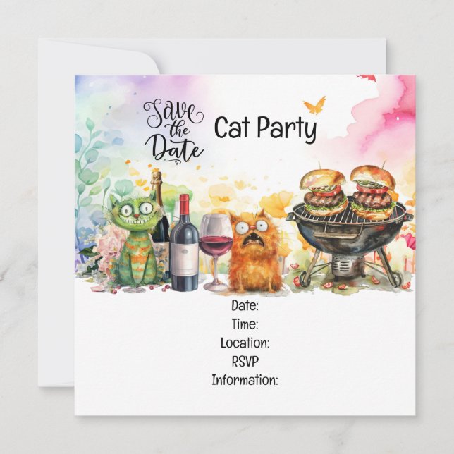 Invitación Gato  Fiesta de Gatos Perfectamente Extravagante (Anverso)