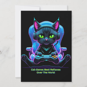 Invitación Gato gamer futurista con joystick y actitud felina