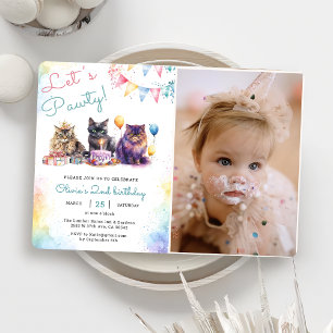 Invitación Gato gatito de gatito empate foto de Fiesta de cum