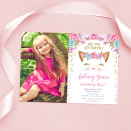 Invitación Gato gatito gatito purpurina de oro rosa foto de c