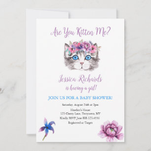 Invitación Gato gatito gatito rosa chica púrpura bebé ducha i