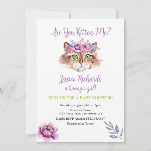 Invitación Gato gatito gatito rosa chica púrpura ducha bebé