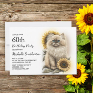 Invitación Gato gatito kitten del Himalaya girasoles cumpleañ