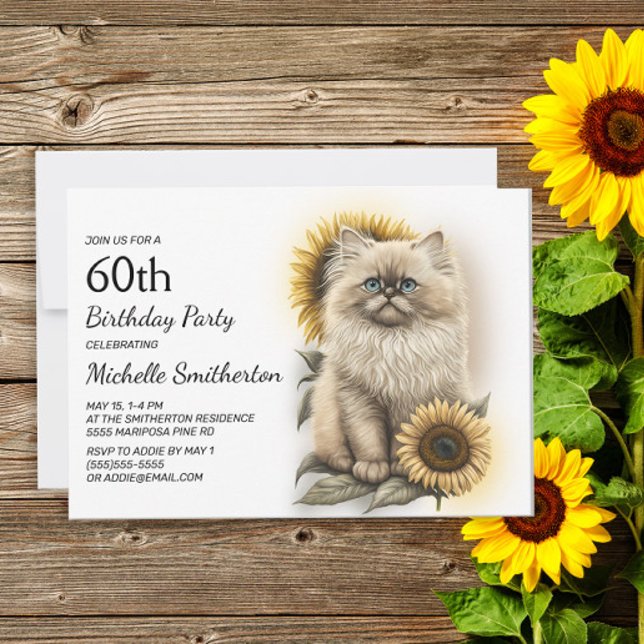 Invitación Gato gatito kitten del Himalaya girasoles cumpleañ (Subido por el creador)