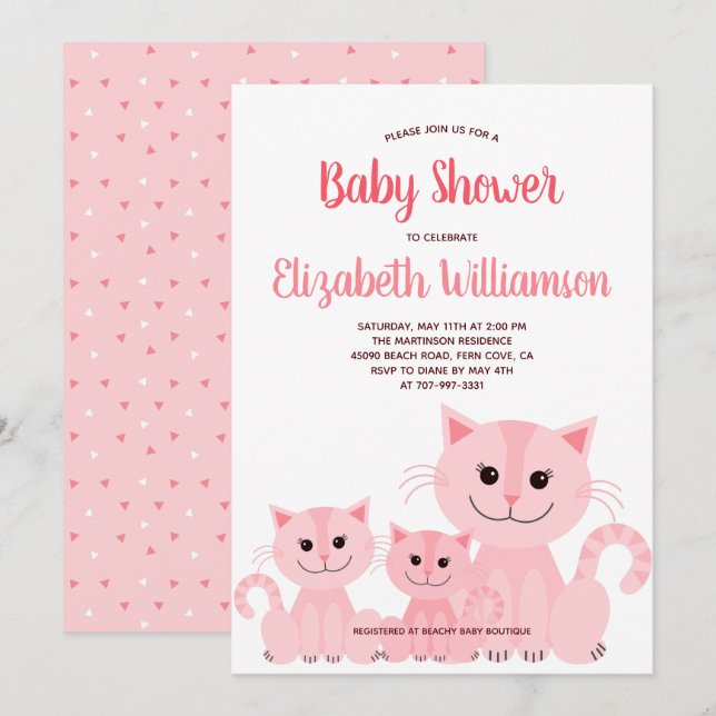 Invitación Gato gatito kittés rosado Chica Baby Shower modern (Anverso / Reverso)