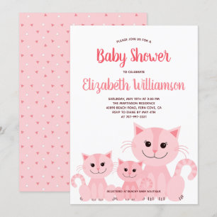 Invitación Gato gatito kittés rosado Chica Baby Shower modern