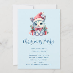 Invitación Gato gatito lindo en un sombrero de Santa Navidad