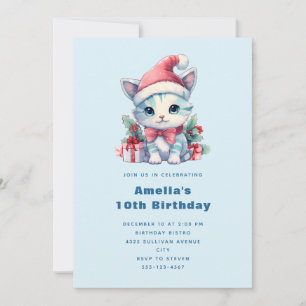 Invitación Gato gatito lindo en un sombrero de Santa Navidad