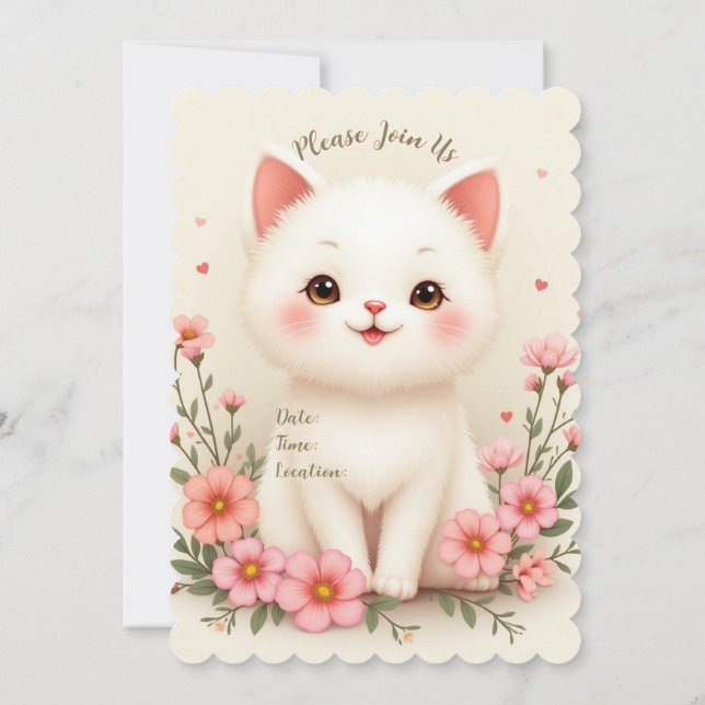 Invitación Gato Gatito Pequeño Lindo (Reverso)