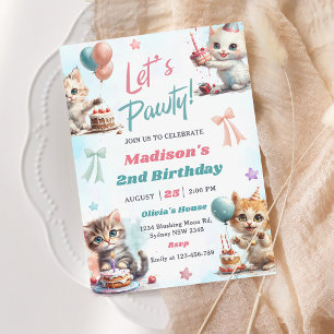 Invitación Gato gatito vamos a ser el segundo Fiesta de cumpl
