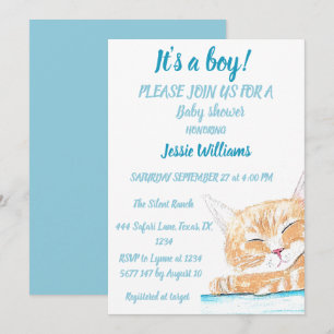 Invitación Gato Gato Gatito Gatito Gatito Azul Niño Bebé