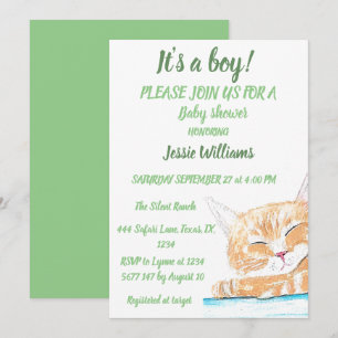 Invitación Gato Gato Gatito Gatito Gatito Niño Bebé Verde