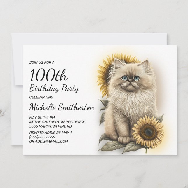Invitación Gato Gato Gatito Gatito Himalaya Sunflowers 100 cu (Anverso)
