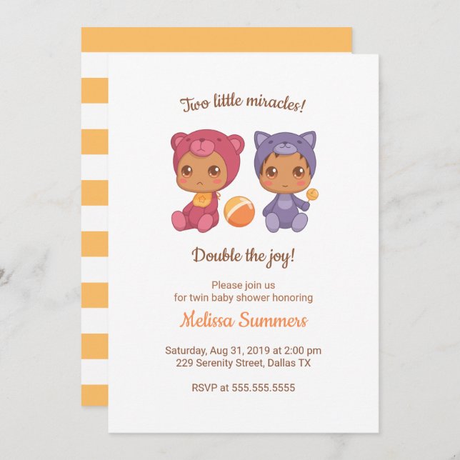 Invitación Gato gemelo Gato Sexo Neutral Baby Shower (Anverso / Reverso)