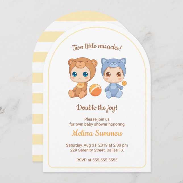 Invitación Gato gemelo Gato Sexo Neutral Baby Shower (Anverso / Reverso)