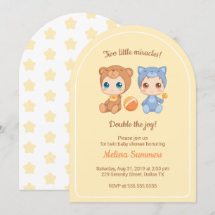 Invitación Gato gemelo Género  Baby Shower neutro Amarillo
