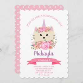 Invitación Gato Girly Unicornio Caticorn Meowgical 1er cumple