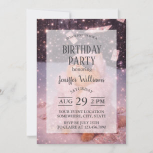 Invitación Gato Glam Money con abrigo de piel rosa y gafas de