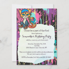 Invitación Gato, gorro y zapatillas retro en la calle | Diver